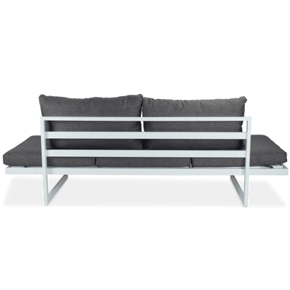 Milan Corner Set with Dual Sunlounger Functionality in Arctic White with Pebble Olefin Cushions