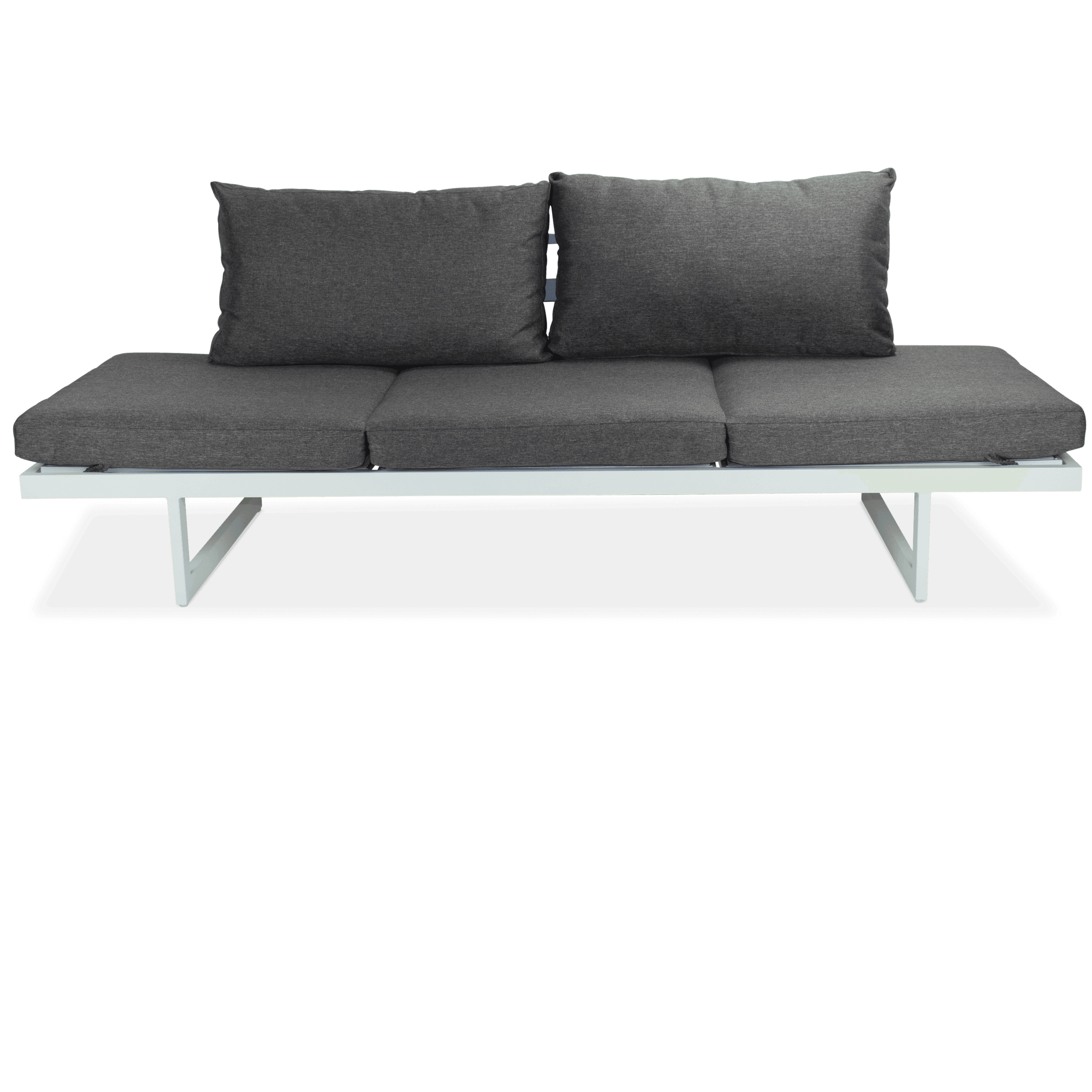 Milan Corner Set with Dual Sunlounger Functionality in Arctic White with Pebble Olefin Cushions