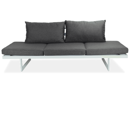 Milan Corner Set with Dual Sunlounger Functionality in Arctic White with Pebble Olefin Cushions