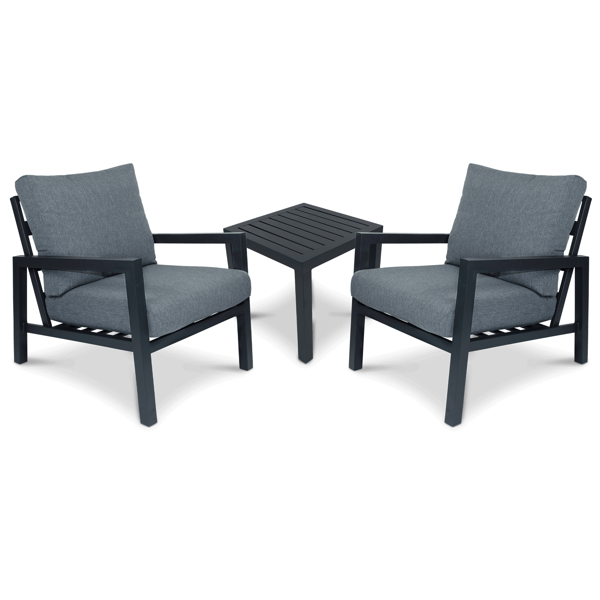 San Sebastian 3pc Occasional Set in Gunmetal with Platinum Olefin Cushions