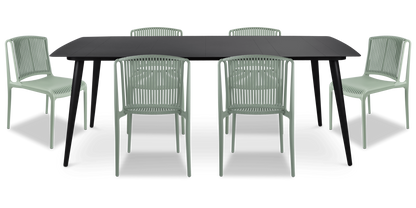 Amalfi Rectangle 7 Piece Outdoor Setting in Gunmetal with UV Plastic Outdoor Chairs (PP)