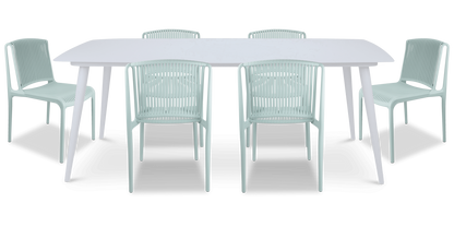 Amalfi Rectangle 7 Piece Outdoor Setting in Arctic White with UV Plastic Outdoor Chairs (PP)