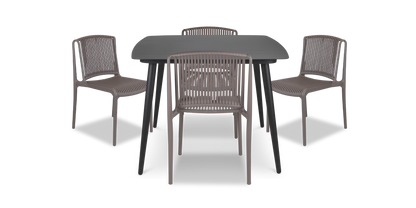 Amalfi Square 5 Piece Outdoor Setting in Gunmetal with UV Plastic Outdoor Chairs (PP)