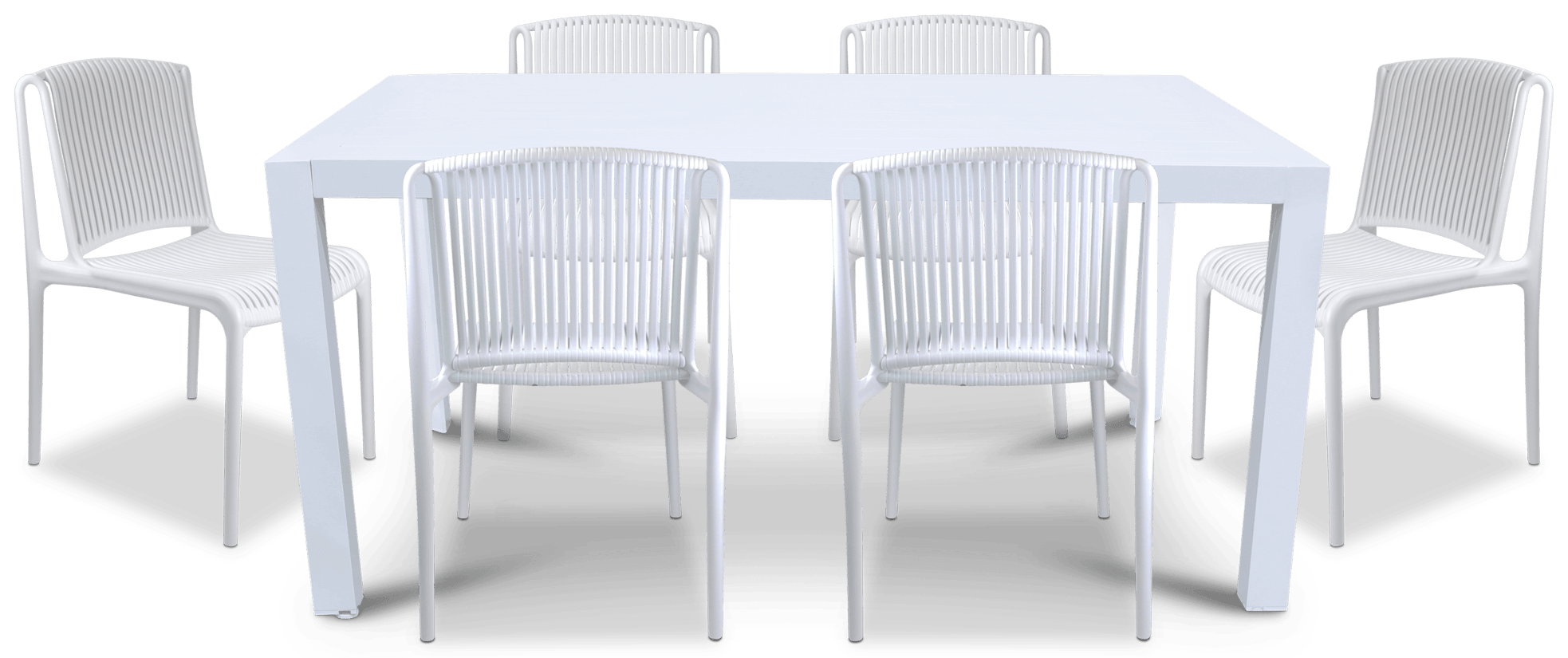 Bahamas Rectangle 7 Piece Outdoor Setting in Arctic White with UV Plastic Outdoor Chairs (PP)