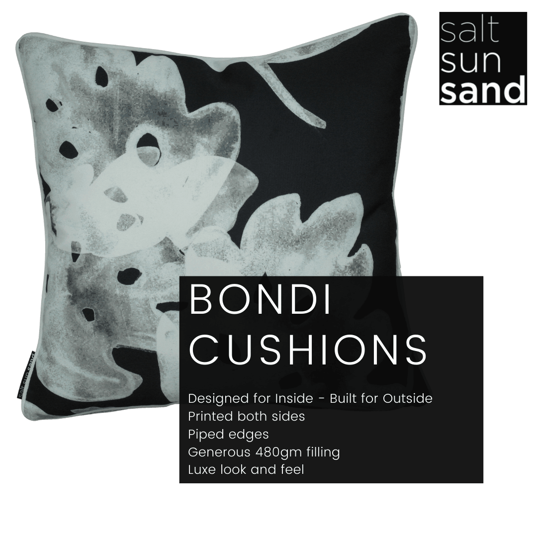 Bondi White On Black - 45 x 45 cm Piped Cushion - The Furniture Shack