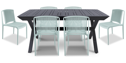 Caribbean Outdoor Extension Table in Gunmetal with UV Plastic Outdoor Chairs (PP)