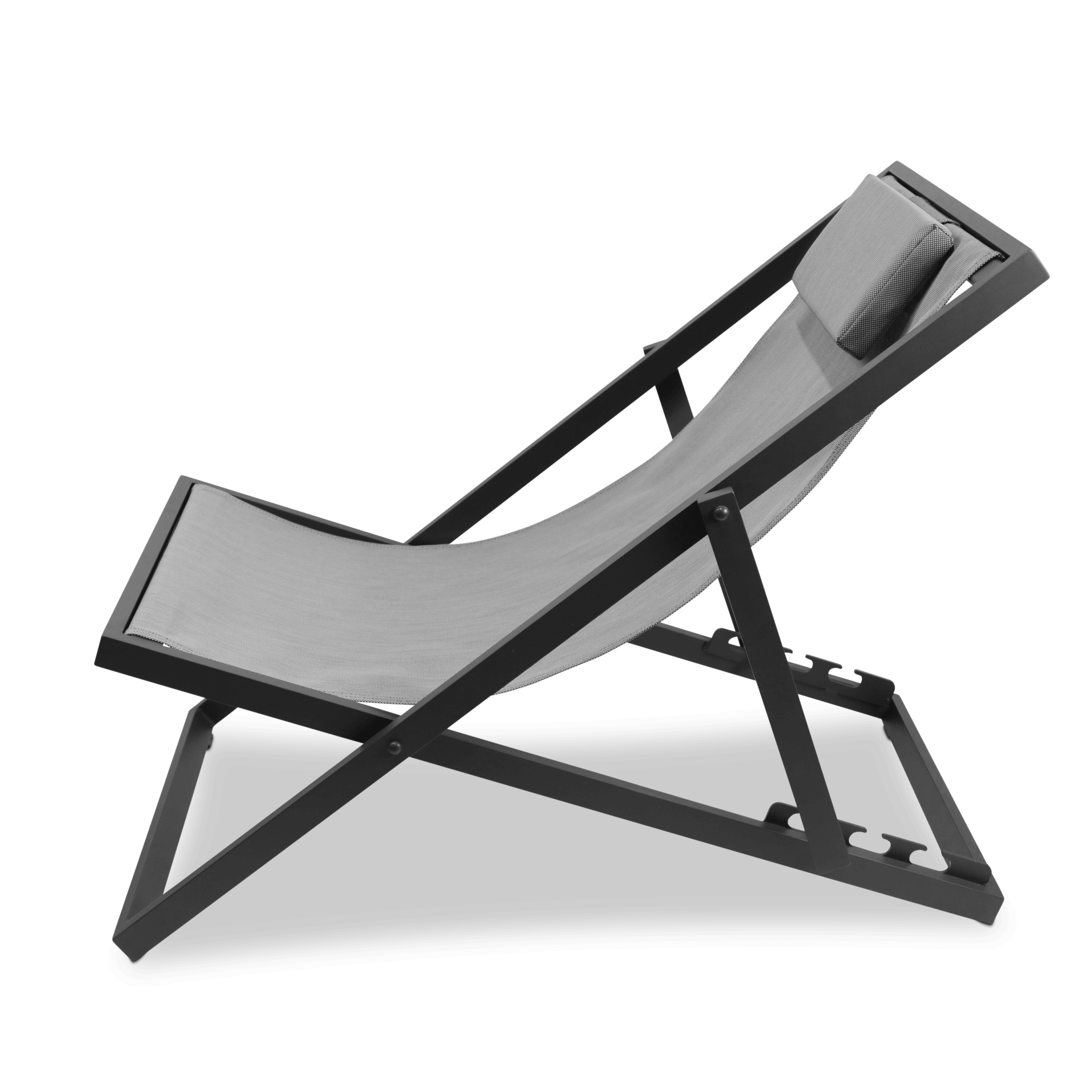 Chill Outdoor Deck Chair in Gunmetal Aluminium Frame and Charcoal Grey Textilene - The Furniture Shack