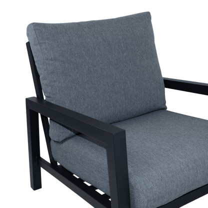 San Sebastian Armchair in Gunmetal with Platinum Olefin Cushions - The Furniture Shack