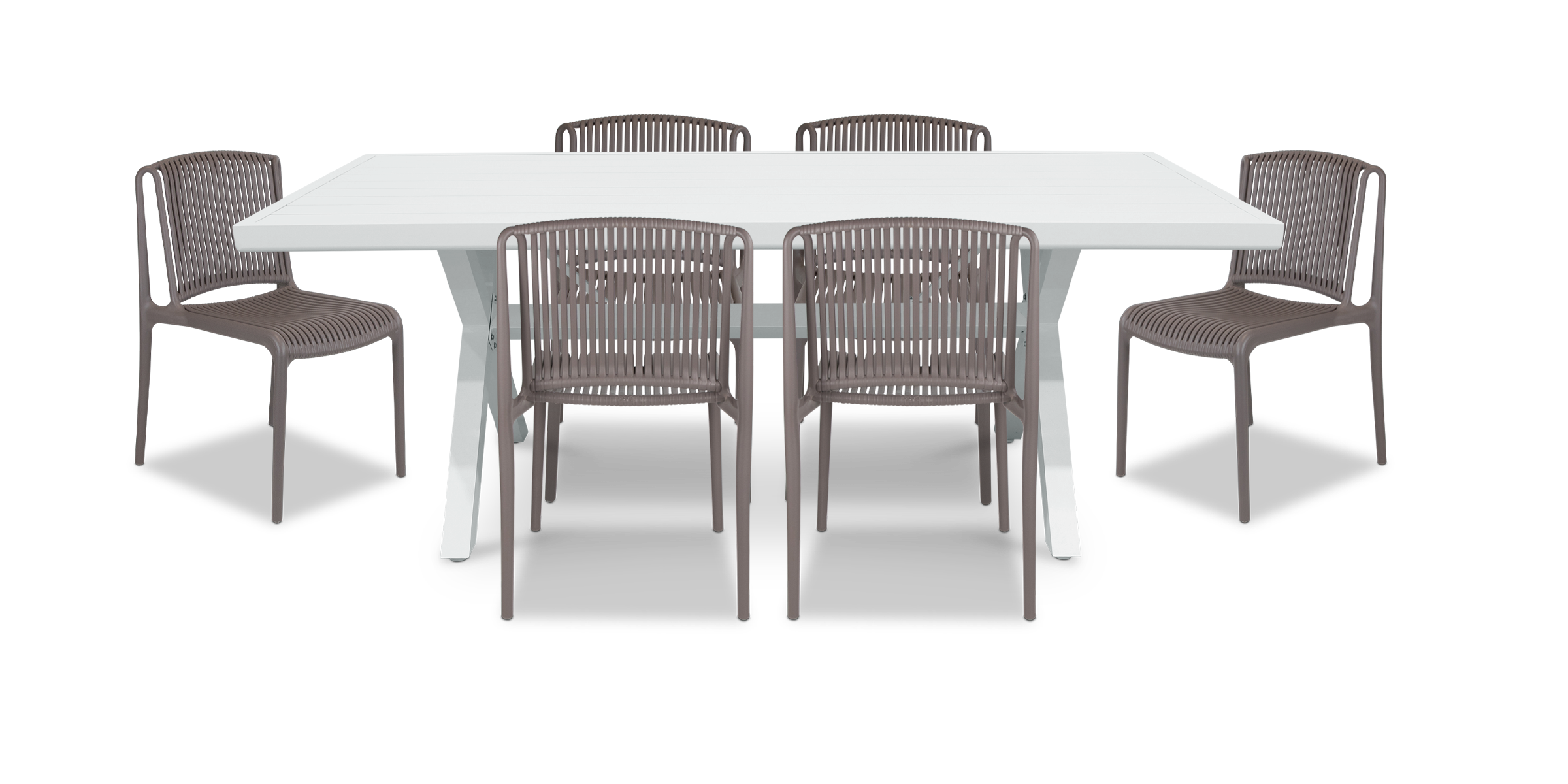 Noosa Rectangle 7 Piece Outdoor Setting in Arctic White with UV Plastic Outdoor Chairs (PP)