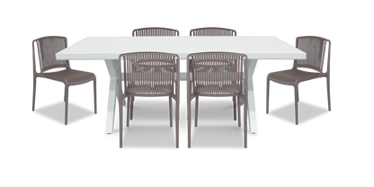 Noosa Rectangle 7 Piece Outdoor Setting in Arctic White with UV Plastic Outdoor Chairs (PP)