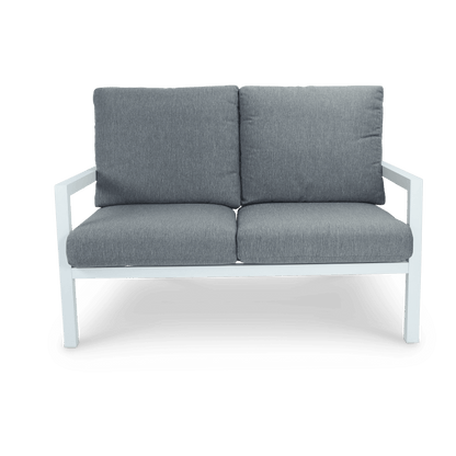 San Sebastian 2 Seater in Arctic White with Platinum Olefin Cushions - The Furniture Shack