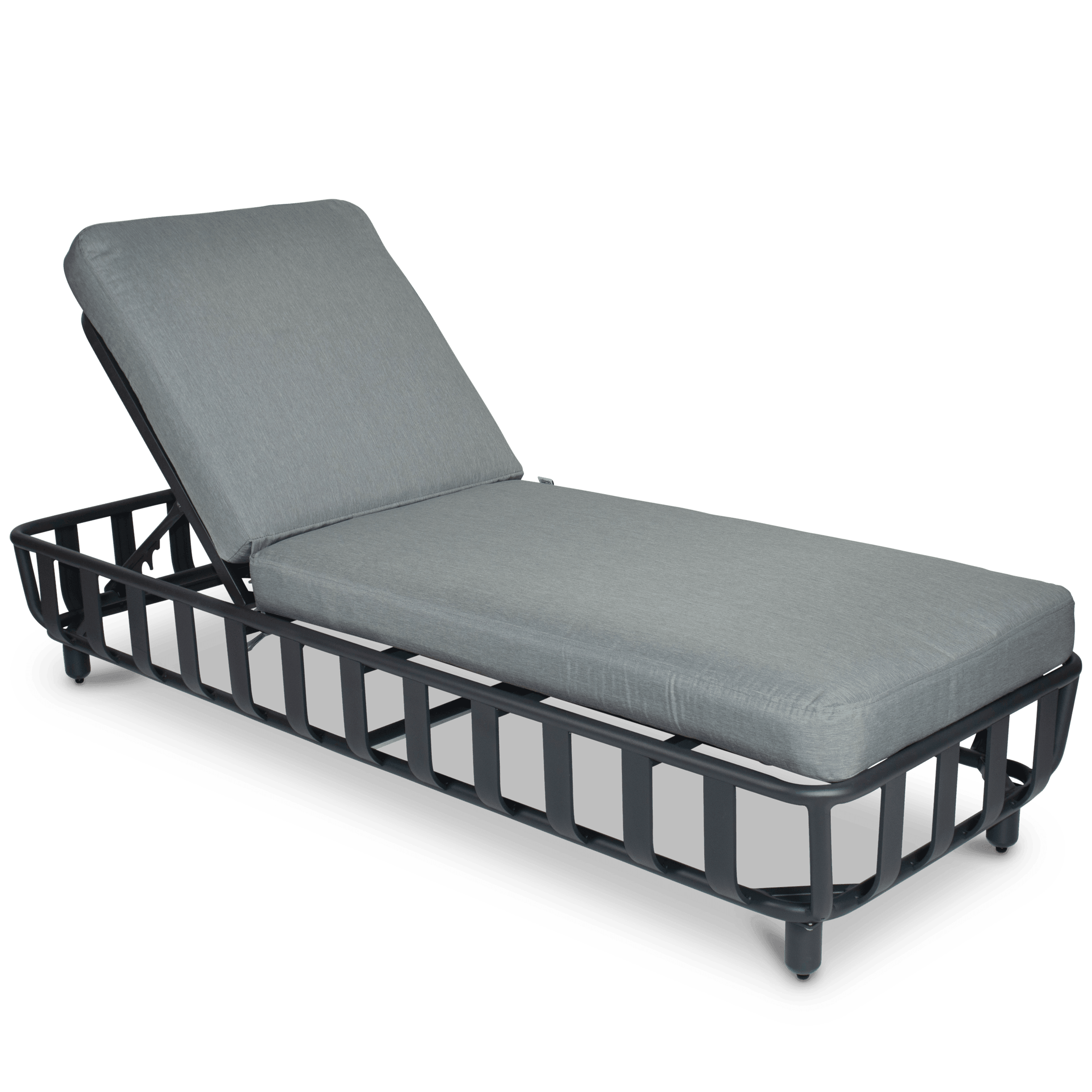 Sorrento Sunlounger & Mykonos Large Side Table in Gunmetal with Spuncrylic Stone Grey Cushions - The Furniture Shack