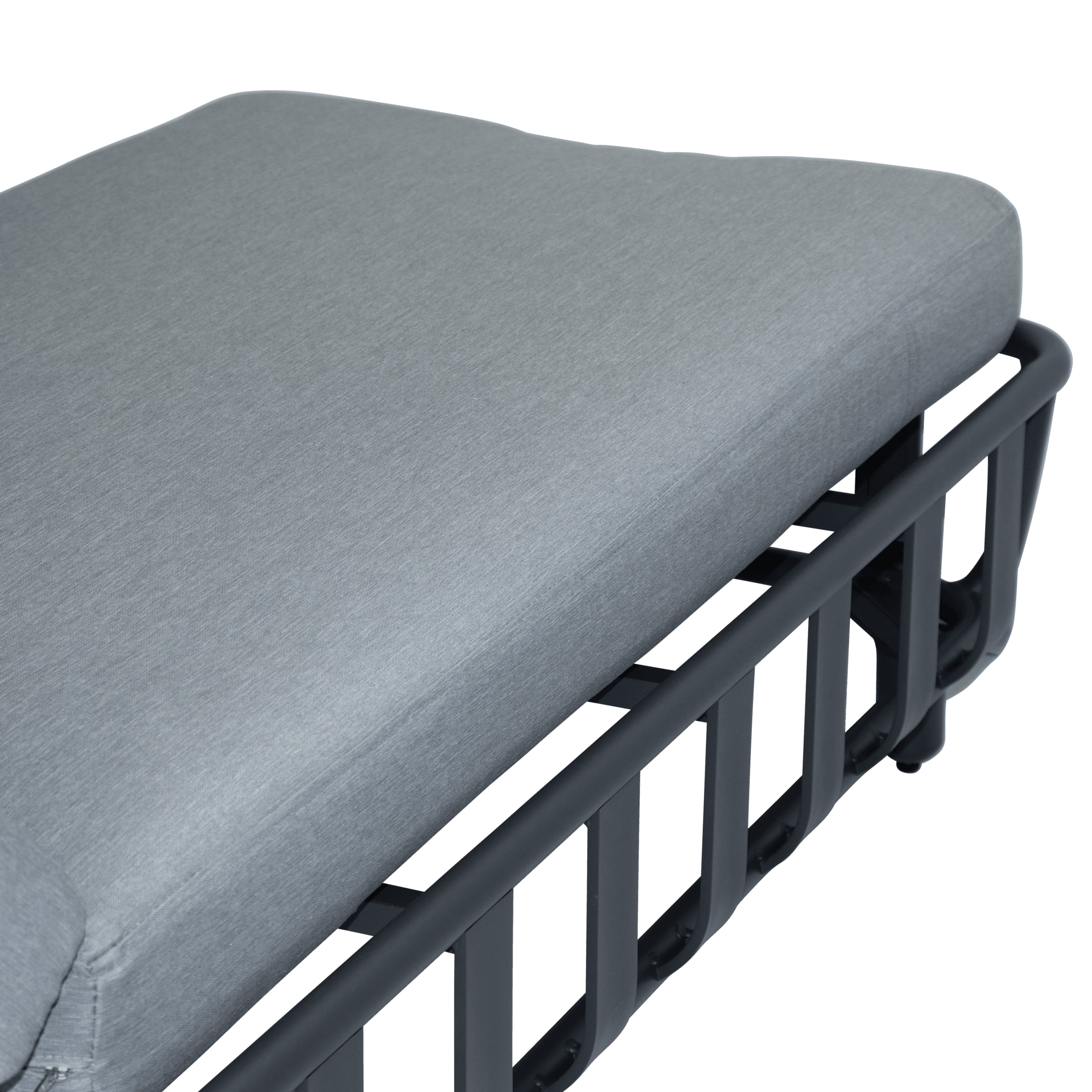 Sorrento Sunlounger in Gunmetal with Spuncrylic Stone Grey Cushions - The Furniture Shack