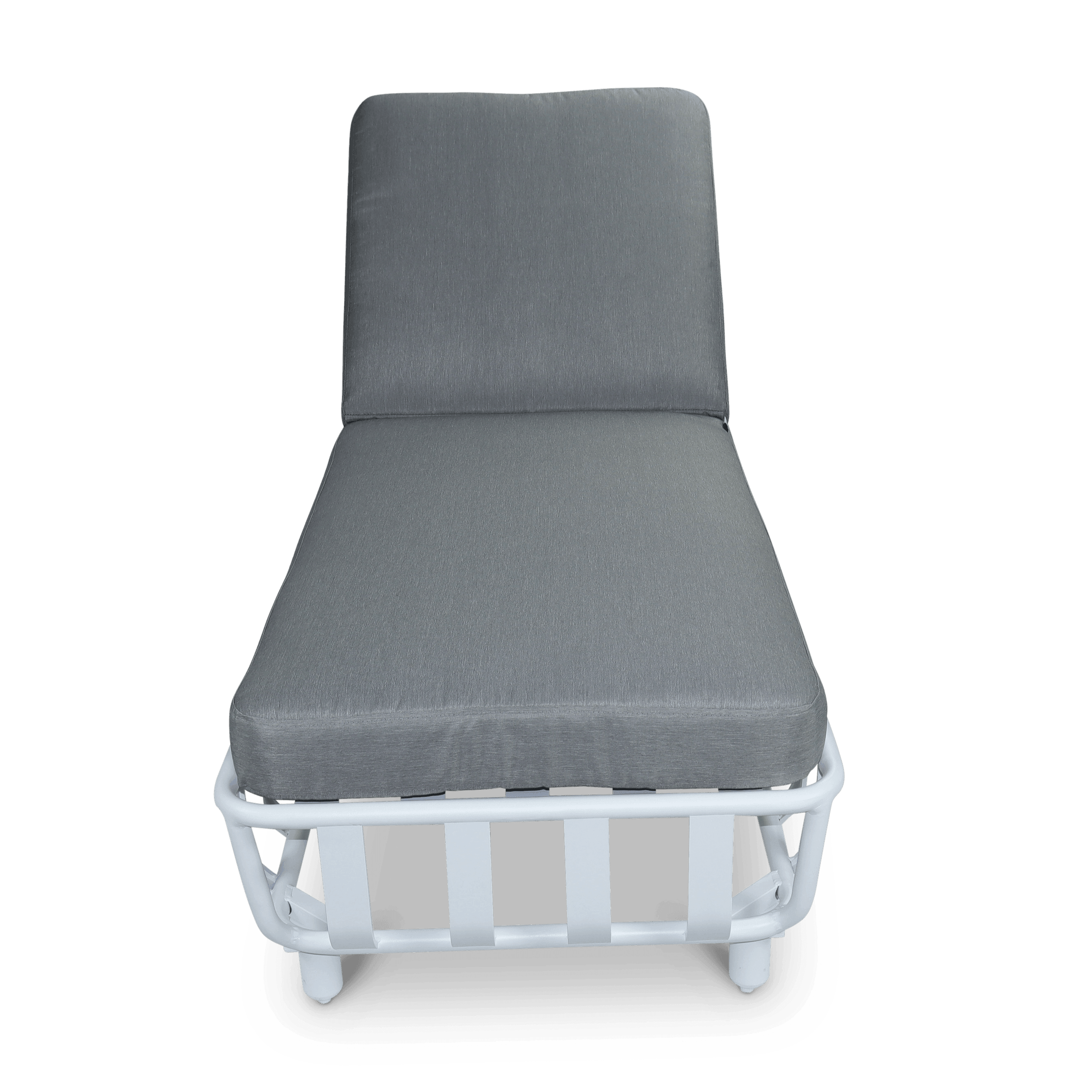 Sorrento Sunlounger in Arctic White with Spuncrylic Stone Grey Cushions - The Furniture Shack