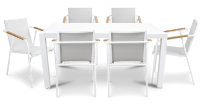 Bahamas Rectangle 7 Piece Outdoor Setting in Arctic White with Aluminium Chairs